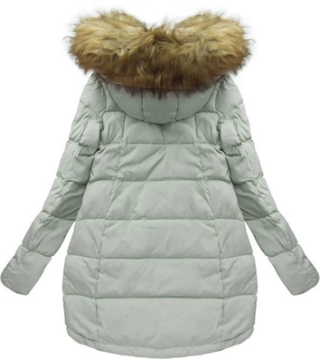 KURTKA Z PUCHEM NATURALNYM SZAROMIĘTOWA (8062)