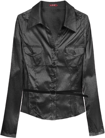 BŁYSZCZĄCA KOSZULA Z PASKIEM CZARNO-SREBRNA (X1007X)