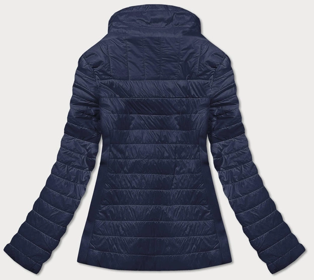 Cienka kurtka damska z dzianinowymi wstawkami granatowa (rqw-7013)