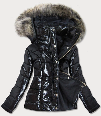 BŁYSZCZĄCA KRÓTKA KURTKA ZIMOWA DAMSKA CZARNA (634ART)