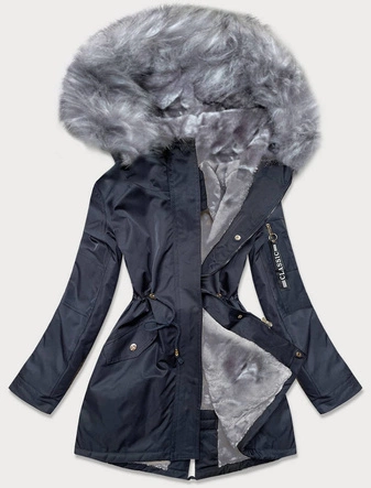 PARKA DAMSKA ZIMOWA Z FUTERKIEM GRANAT-SZARY (B532-3070)