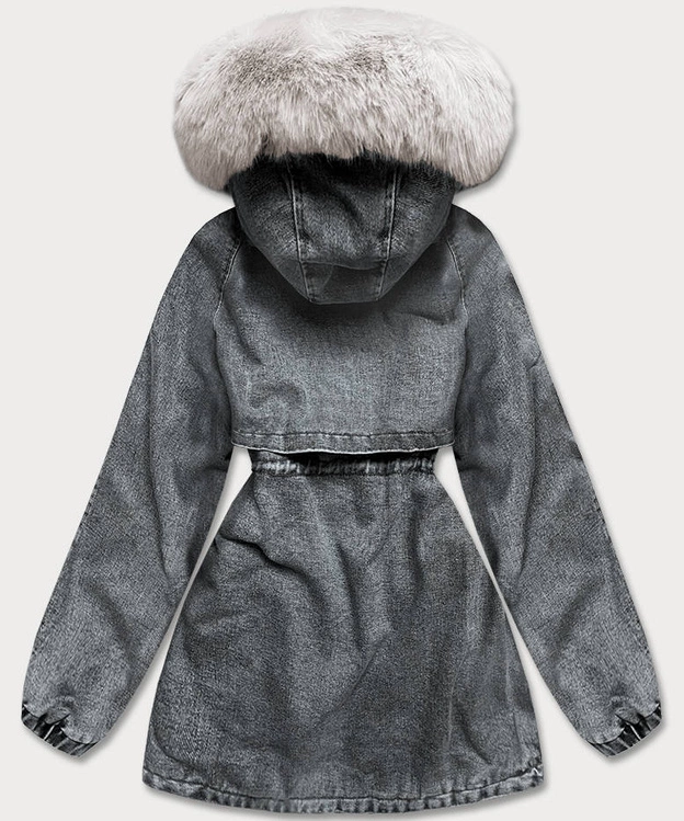 Damska kurtka jeansowa na futrzanej podszewce czarny/ecru (br8048-1046)