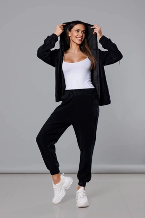 Polarowy komplet dresowy damski czarny (YP-1024)