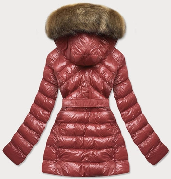 Błyszcząca kurtka zimowa na misiu bordo (w674)