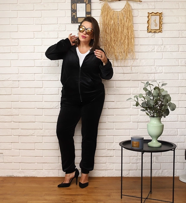 Dres damski z rozpinaną bluzą plus size czarny (8216)