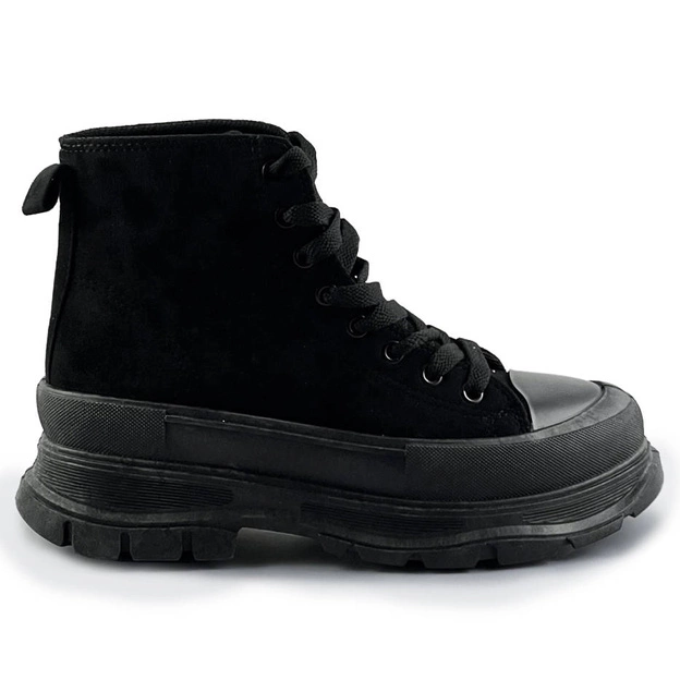 Wysokie trampki z imitacji zamszu czarne (ad-402)