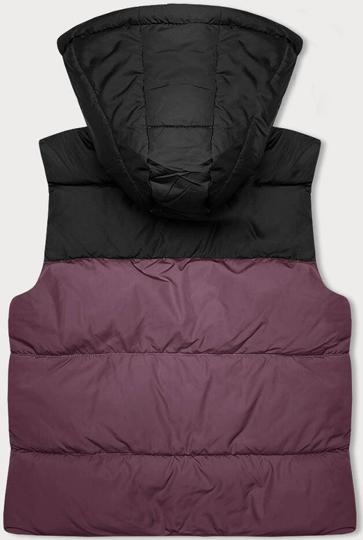 Krótka kamizelka damska z kapturem j.style fiolet-czarny (16M9112-53)