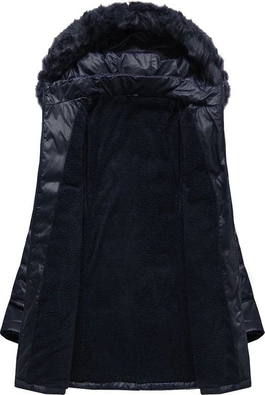 PIKOWANA DAMSKA KURTKA ZIMOWA Z KAPTUREM GRANATOWA (B2617-30)