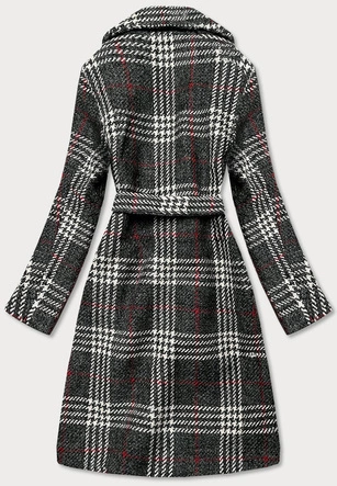 PŁASZCZ DAMSKI W KRATĘ GRAFIT-BEŻ (OMDL-011)