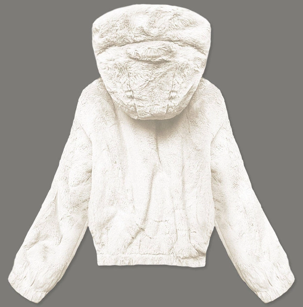 Krótka kurtka damska futro ecru (b8050-26)