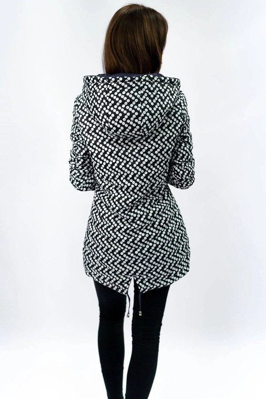 Dwustronna kurtka parka damska granatowa/kropki (w662)