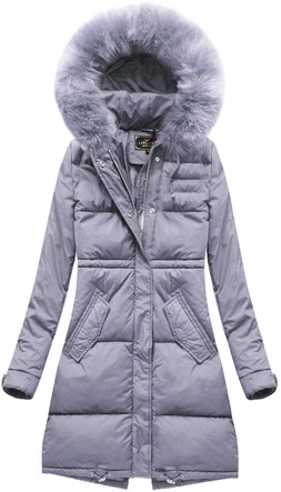 Długa damska kurtka zimowa z kapturem wrzosowa (7752)