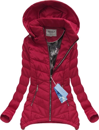 PIKOWANA KURTKA Z KAPTUREM BORDOWA (W537BIG)