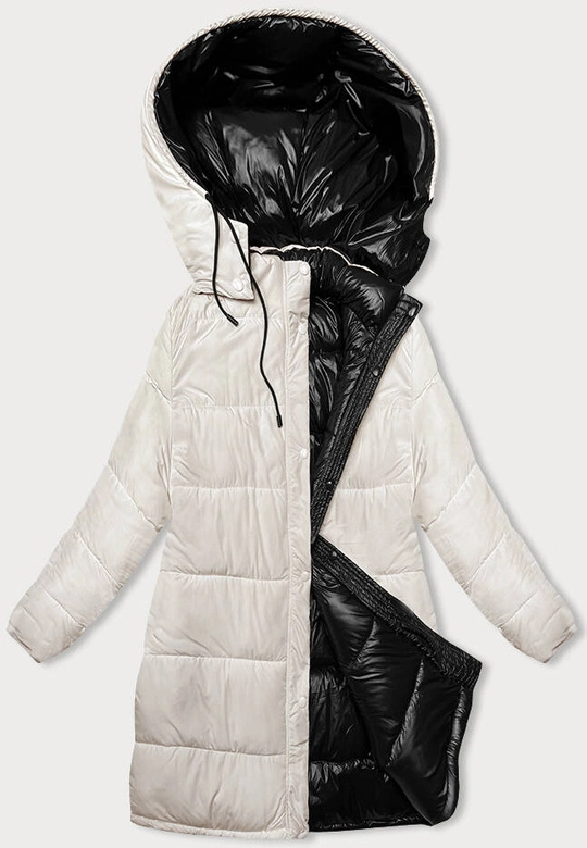 Gruba dwustronna kurtka zimowa damska czarny-ecru (V767)