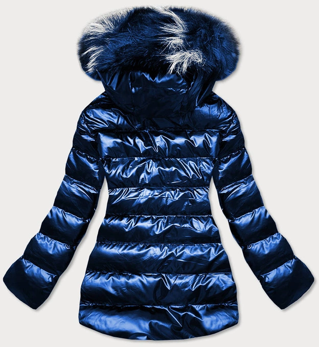 Błyszcząca kurtka zimowa z wzorzystymi wstawkami niebieska ciemna (xw809x)