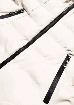 Damska kurtka zimowa z futrzaną stójką biała (5M769-281)