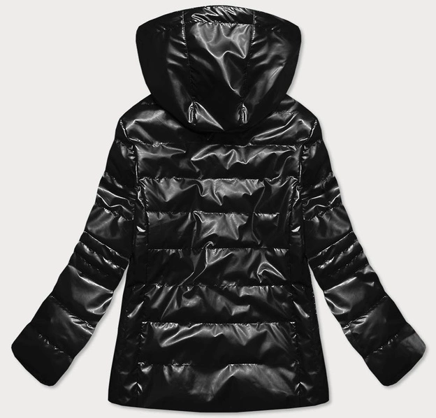 Pikowana błyszcząca kurtka damska czarna (2021-04)