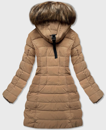 PARKA ZIMOWA DAMSKA NA FUTRZE JASNY BRĄZ (M-21013)