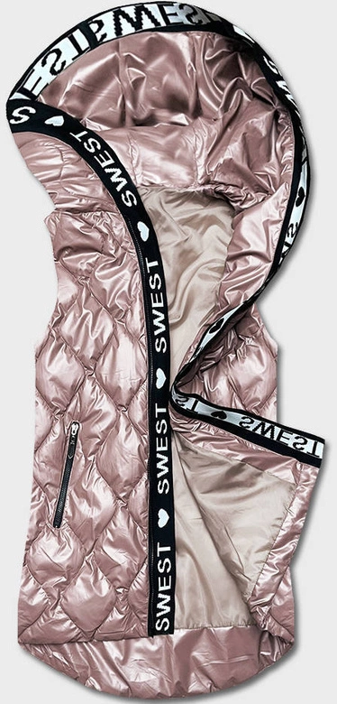 Bezrękawnik damski z kapturem perłowy róż (B8149-51)