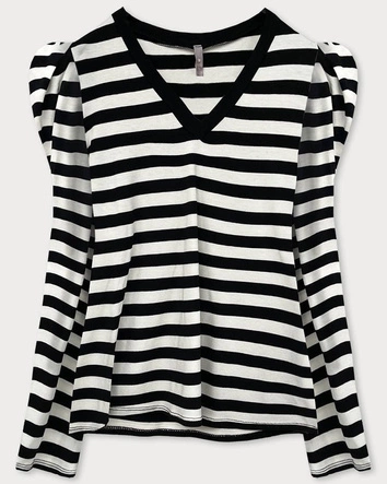 BLUZKA Z BUFKAMI W PASKI CZARNO-BIAŁA (21179)