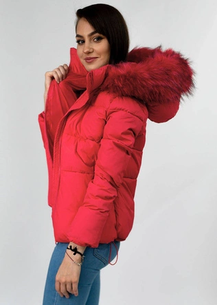 Zimowa krótka pikowana kurtka damska czerwona (7694)