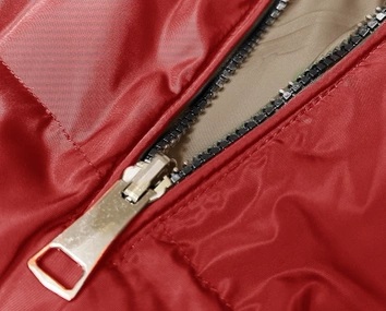 Długa kamizelka damska dwustronna czerwony-beż (B8248-4)