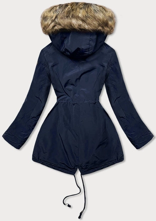 Parka damska z futrzaną podszewką granatowa (m-21207)