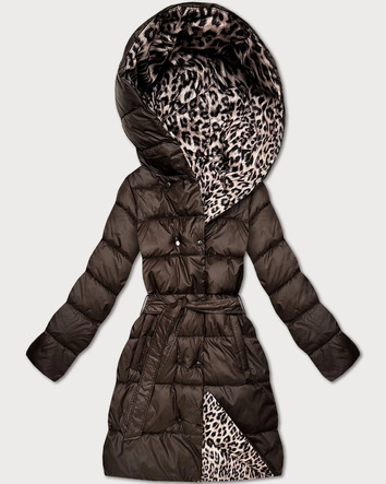 Dwustronna kurtka zimowa plus size czekoladowa/panterka (M6-6008-103)