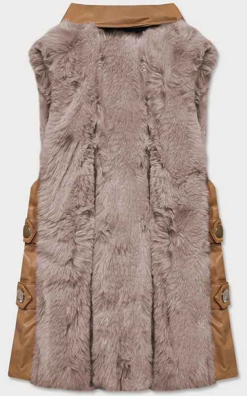 Elegancka kamizelka ekoskóra i futro karmel-beż (br9592-48022)