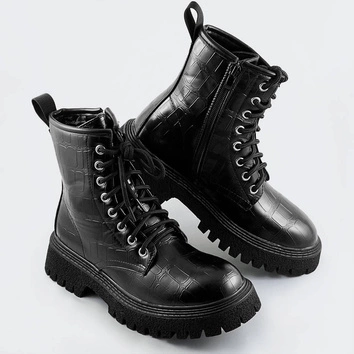 Damskie sznurowane botki krokodyl czarne (a9897)