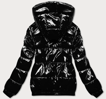 Błyszcząca kurtka damska ze ściągaczem czarna (LD7250BIG)