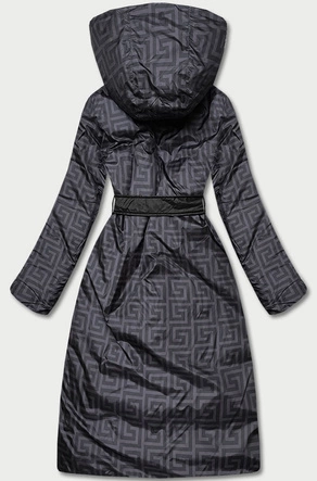 Dwustronna długa kurtka z kapturem czarna/oberżyna (P22-6638-1+1)