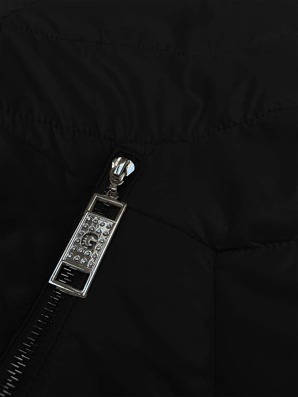 Krótka luźna kurtka damska z melanżowymi rękawami Vaston czarna-melanż (F-23962#)