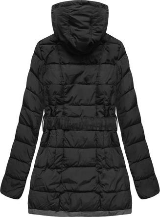 KURTKA Z KAPTUREM I PASKIEM CZARNA (YB929)