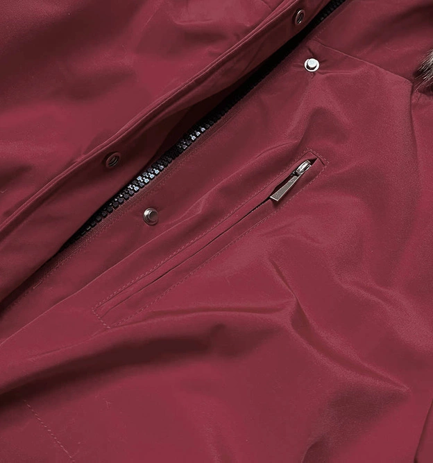 ZIMOWA KURTKA DAMSKA Z FUTRZANĄ PODSZEWKĄ BORDO-BEŻ (W558BIG)