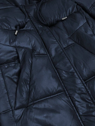 ASYMETRYCZNA DAMSKA KURTKA PIKOWANA GRANATOWA (7658BIG)