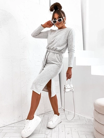 Sukienka midi z paskiem szara (773)