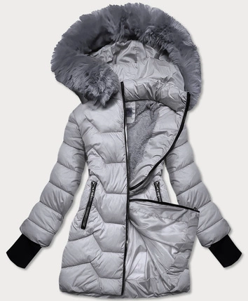 PIKOWANA KURTKA ZIMOWA Z KAPTUREM SZARA (B2719-9)