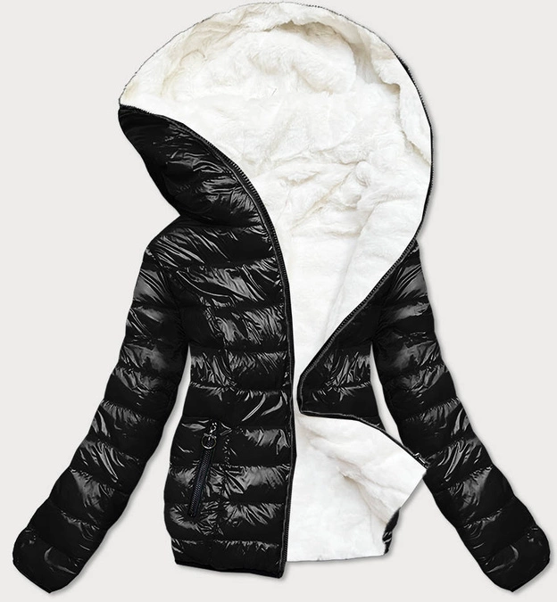 KRÓTKA DWUSTRONNA KURTKA DAMSKA ZIMOWA CZARNO-BIAŁA (B9580-1026)