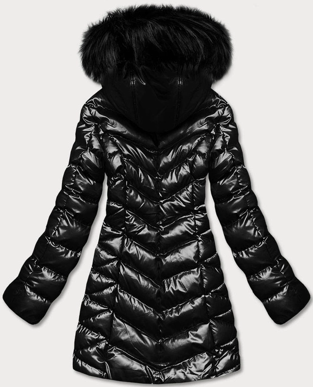 Metaliczna zimowa kurtka damska czarna (5m778-392a)