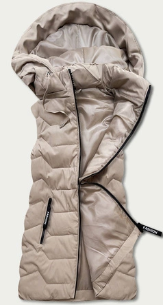 BEZRĘKAWNIK DAMSKI Z KAPTUREM BEŻOWY (B8020-46)