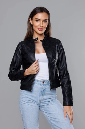 Krótka ramoneska ze stójką czarna (11Z8032)