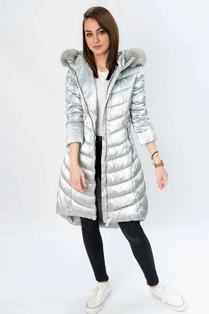 ASYMETRYCZNA DAMSKA KURTKA ZIMOWA SREBRNA (F7052)