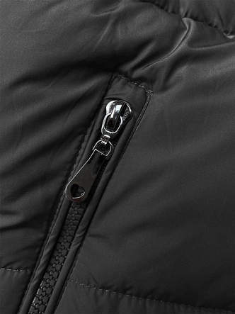 Krótki puchowy bezrękawnik damski z kapturem czarny (16M9091-392)