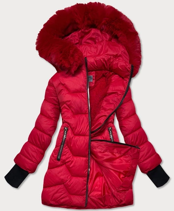 PIKOWANA KURTKA ZIMOWA Z KAPTUREM CZERWONA (B2719-4)