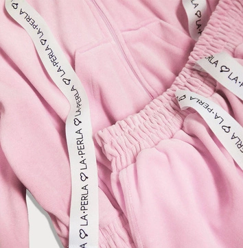 WELUROWY DRES DAMSKI LA PERLA BLUZA + SZORTY PUDROWY RÓŻ (604ART)