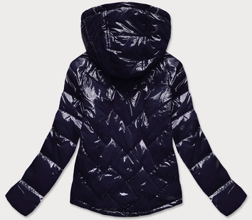 Pikowana kurtka damska z kapturem granatowa (b9562)