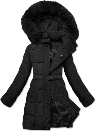 Damska kurtka zimowa z ozdobnymi paskami czarna (23MY-208)