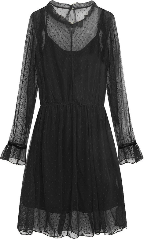 PRZEZROCZYSTA SUKIENKA W GROSZKI CZARNA (471ART)