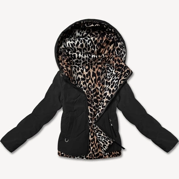 Krótka luźna kurtka z motywem panterki Miss TiTi czarna (25898)